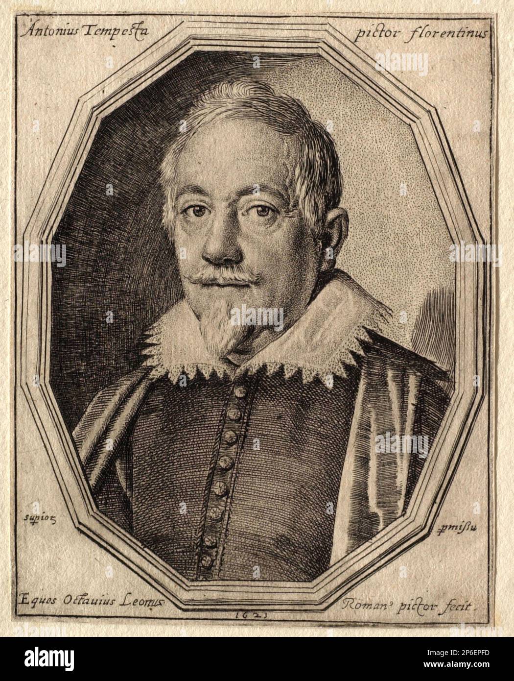 Ottavio Mario Leoni, Porträt von Antonio Tempesta (1555-1630), 1623, Beizen auf Papier. Stockfoto