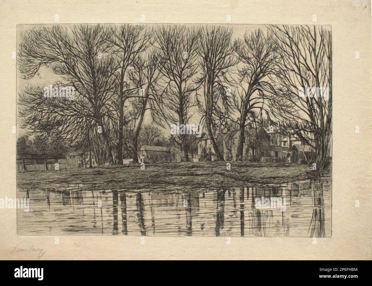 Edwin Edwards, Sunbury, 1865, Grachen auf liegendem Papier. Stockfoto