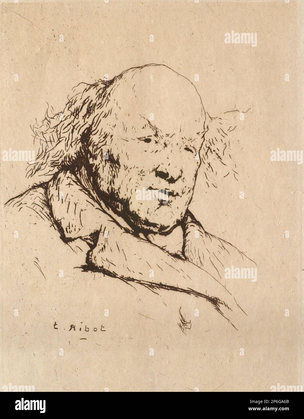 Théodule Ribot, Porträt von Savinien Lapointe, auf liegendem Papier ätzend. Stockfoto