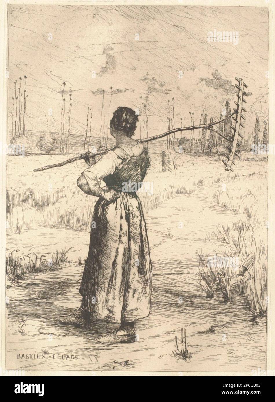 Jules Bastien-Lepage, Rückkehr von den Feldern, 1878, Ätzen auf cremefarbenem Papier. Stockfoto