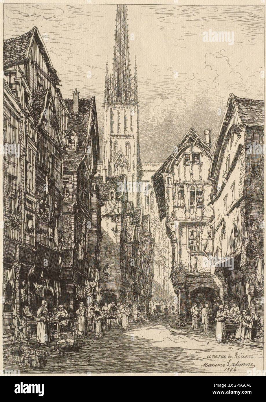 Maxime Lalanne, A Street in Rouen, 1884, auf Papier geätzt. Stockfoto