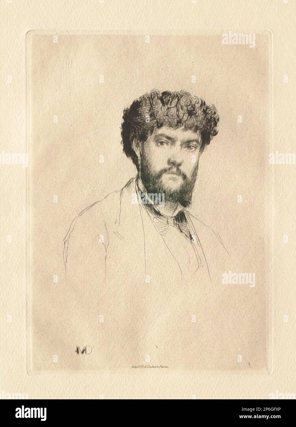 Marcellin Desboutin, Portrait von Jean Richepin de l'Académie Francois, 1877, Trockenstelle auf liegendem Papier. Stockfoto