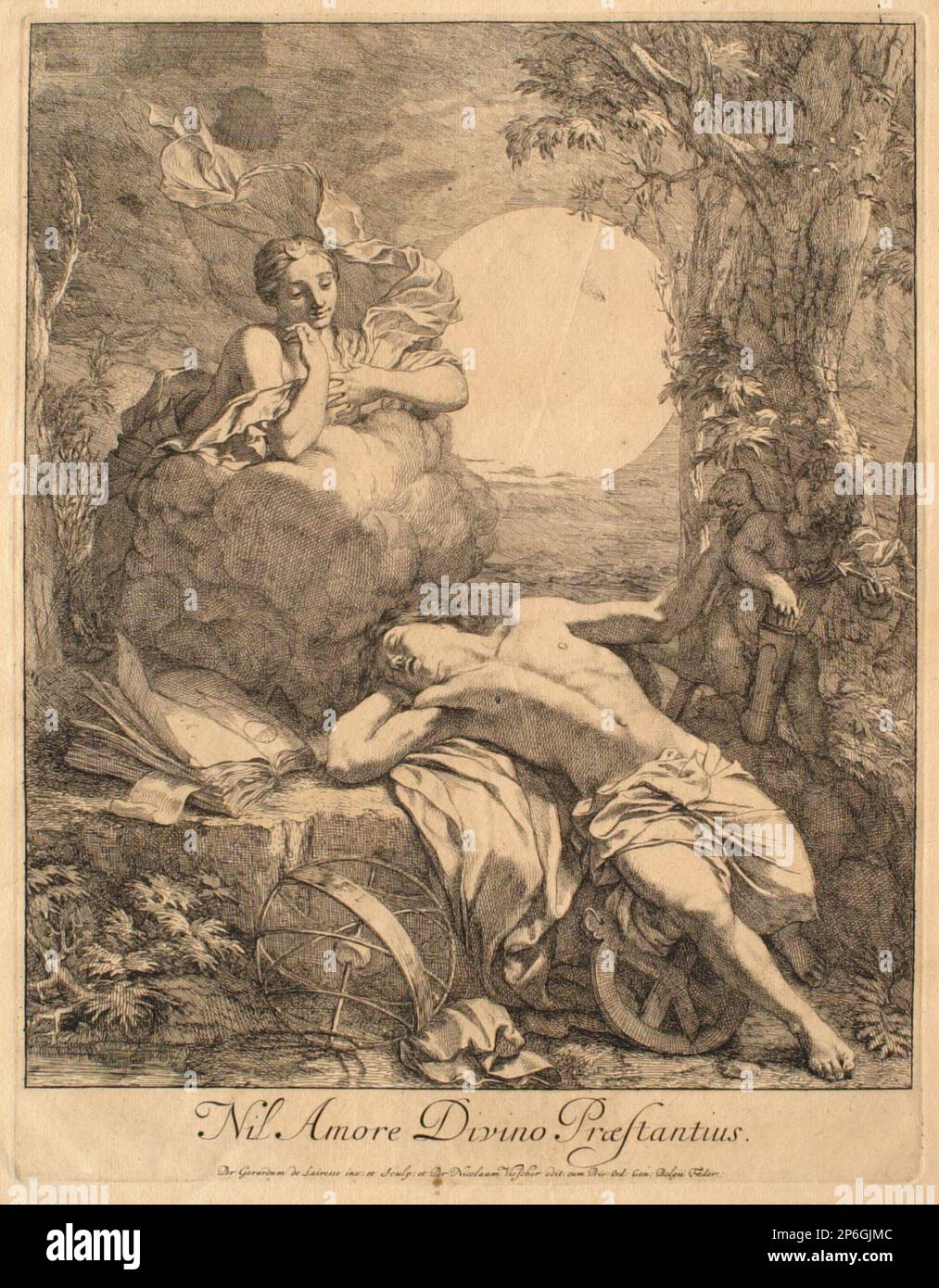 Gerard de Lairesse, Diana und Endymion, auf liegendem Papier ätzend. Stockfoto