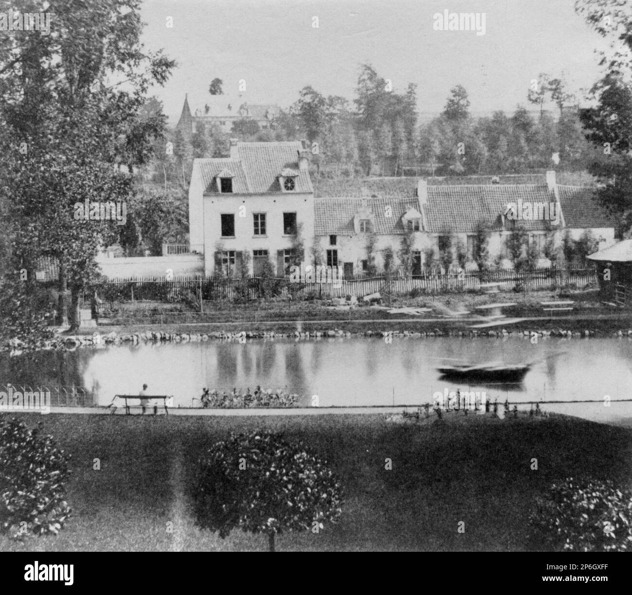 Louis-Pierre-Théophile Dubois de Nehaut, Bruxelles, le jardin zoologique, Côte de l'étang (Zoologischer Garten, Brüssel), 1854, Salzdruck aus Papiernegativ. Stockfoto