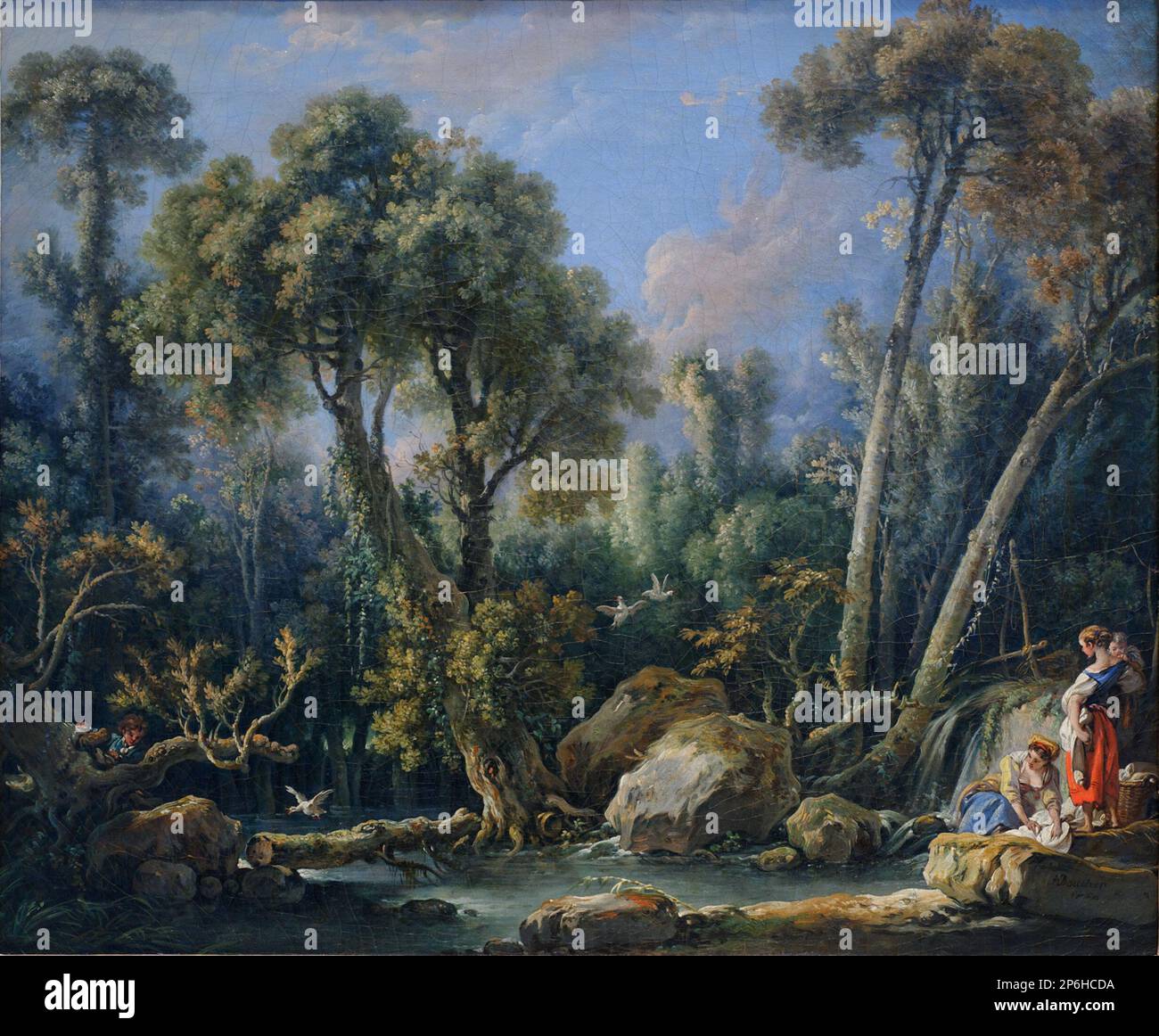 Francois Boucher, Wäscherei in einer Landschaft, 1760, Öl auf Leinwand. Stockfoto