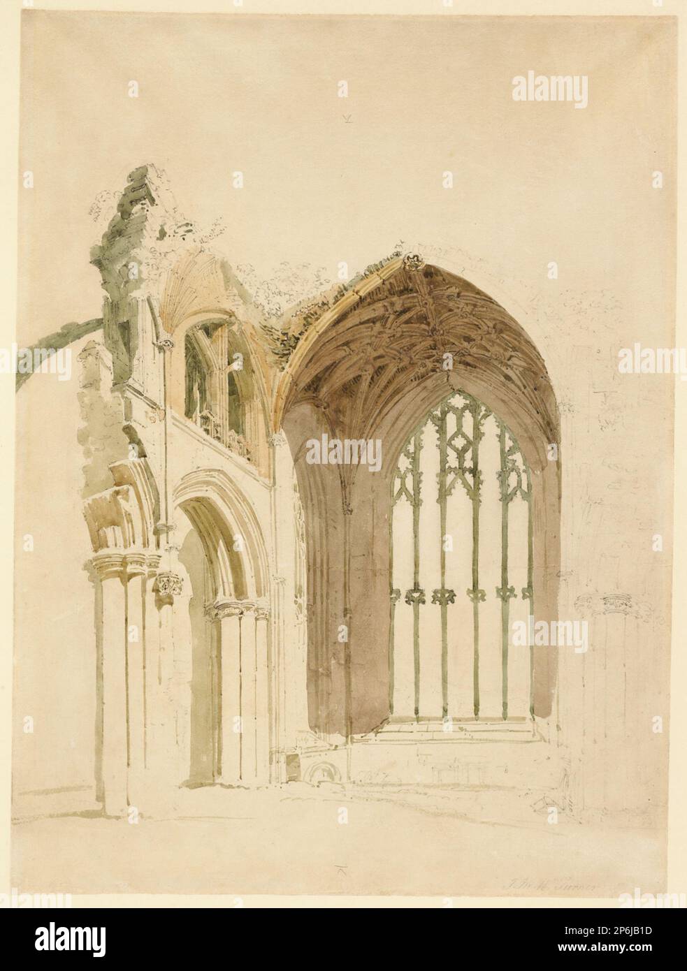 Thomas Girtin, Melrose Abbey: The East Window, 1800, Aquarell und Graphit auf cremefarbenem gewebtem Papier. Stockfoto