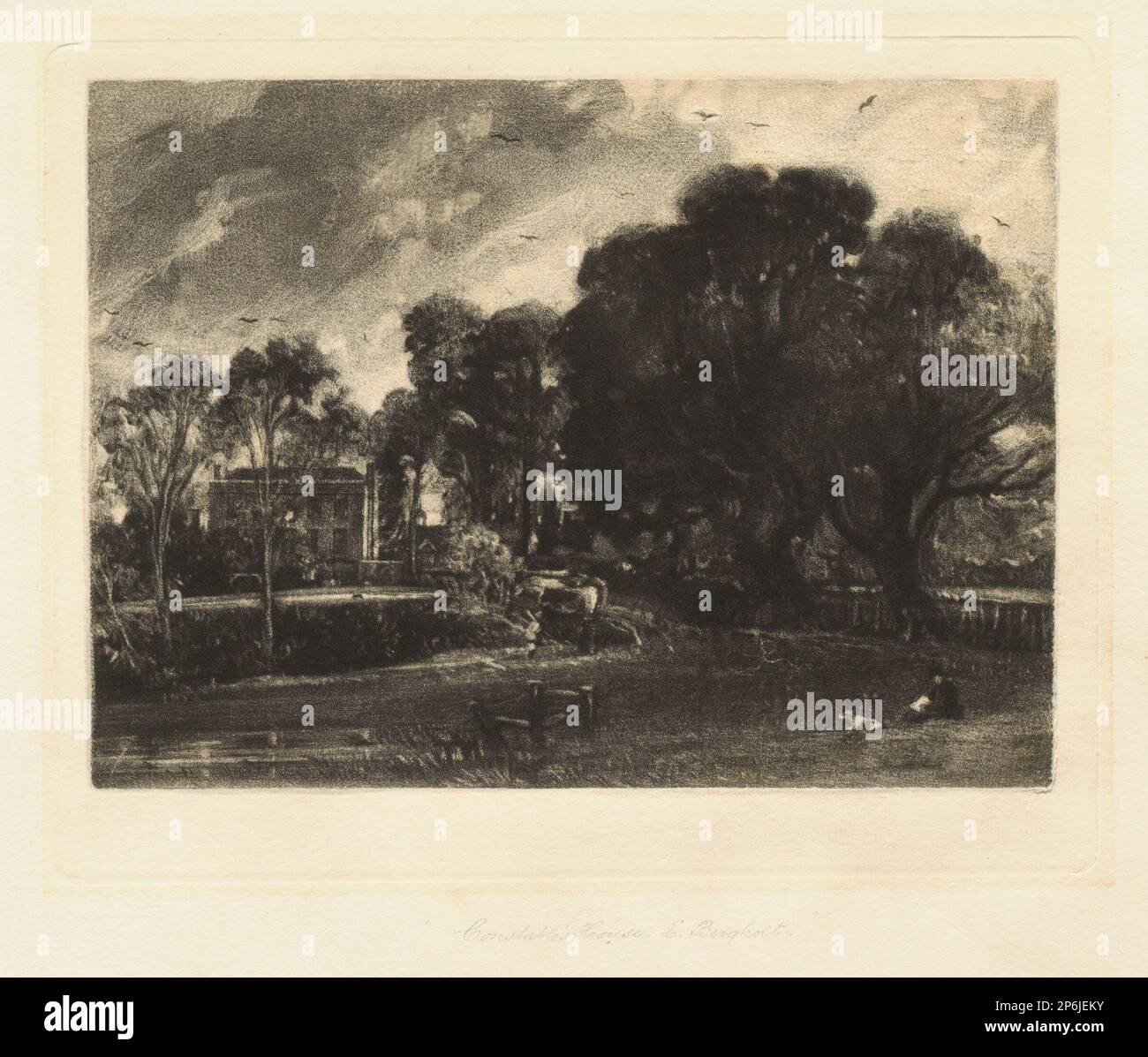 David Lucas, East Bergholt, Suffolk, Juni 1832, Mezzotint, Auf ein Bild zugeschnitten und in einen falschen Platemark gelegt, auf cremefarbenem gewebtem Papier. Stockfoto