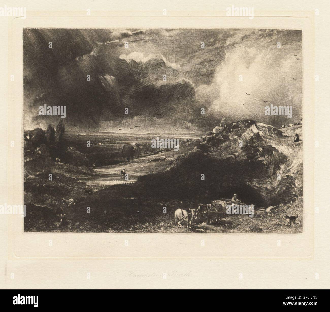 David Lucas, Ein Heath, 1831, Mezzotint, auf Bilder zugeschnitten und in einen falschen Platemark gelegt, auf cremefarbenem gewebtem Papier. Stockfoto