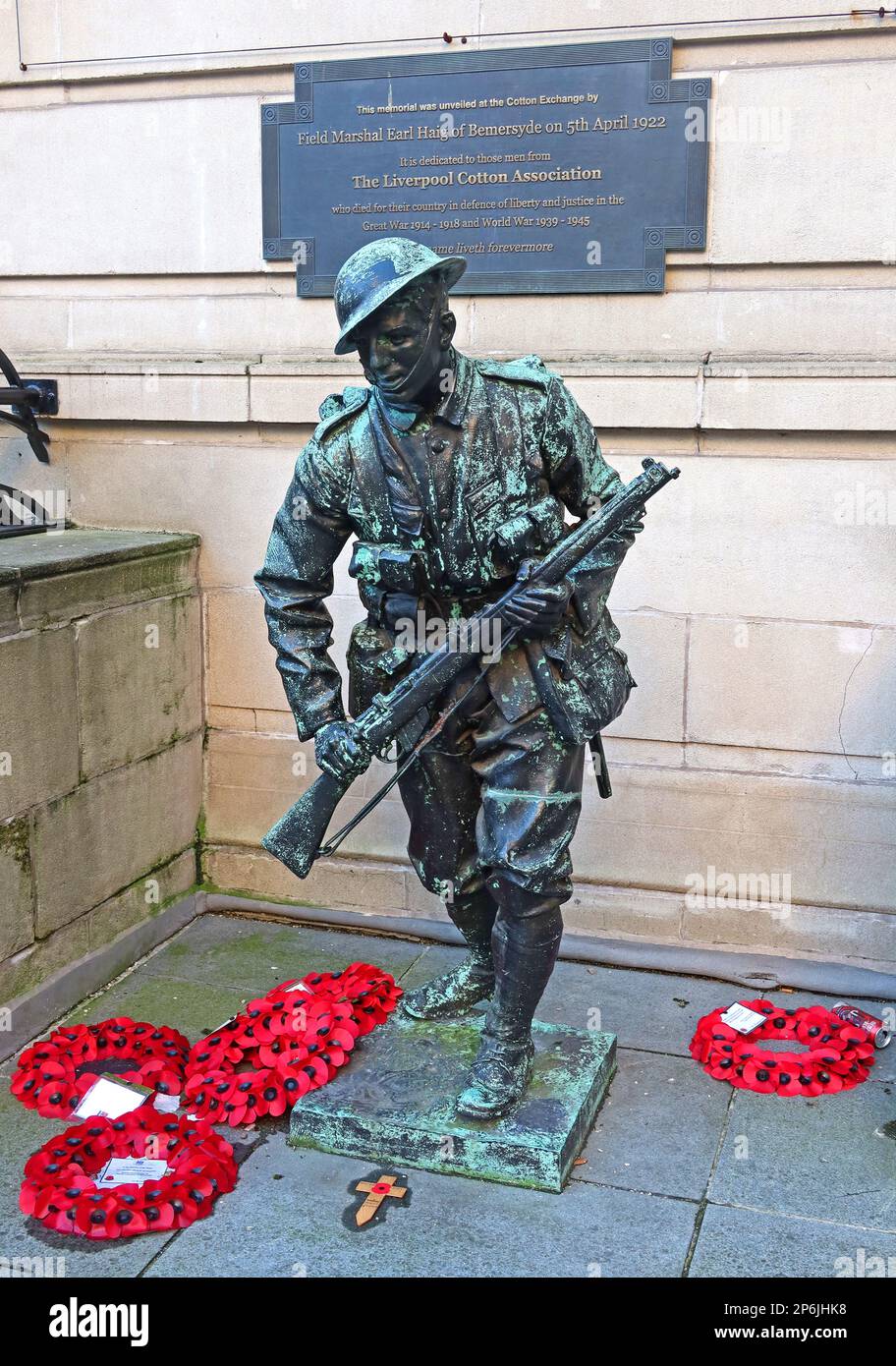 1922 Liverpool Cotton Association Memorial bei Exchange Flags, Liverpool, Merseyside, England, Großbritannien, L2 3YL, Marschall, Earl Haig Stockfoto