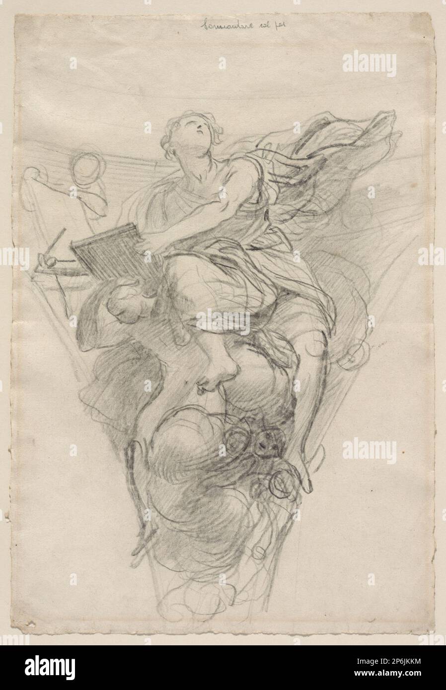 Lorenzo de' Ferrari, Johannes der Evangelist, c. 1730er, schwarze Kreide auf cremefarbenem Papier. Stockfoto