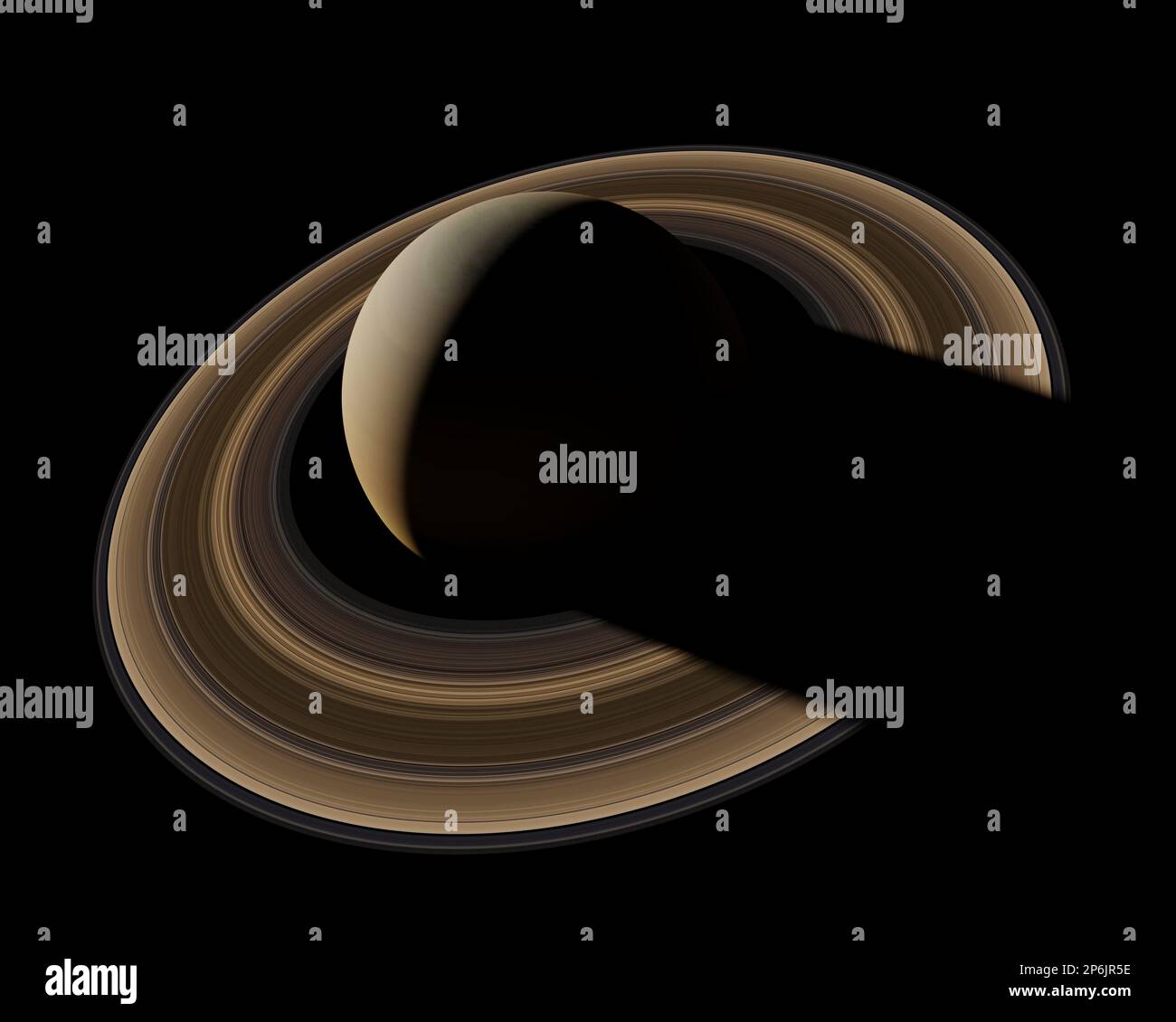 Saturn, der Ringplanet, isoliert auf schwarzem Hintergrund Stockfoto