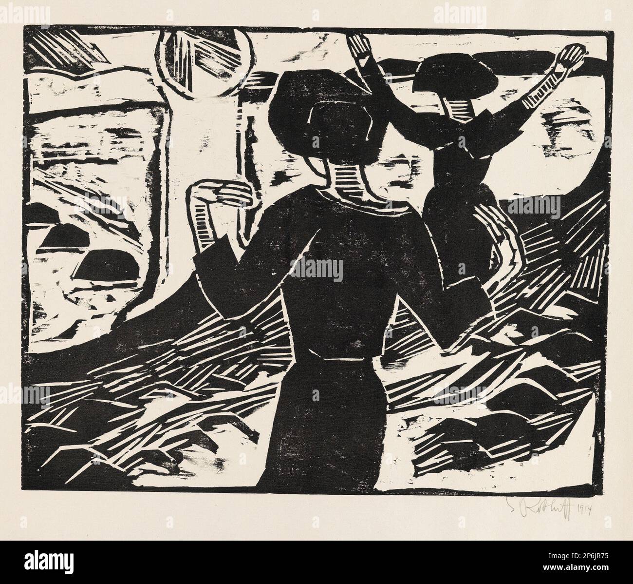 Karl Schmidt-Rottluff, die Sonne, 1914, Holzschnitt auf Papier. Stockfoto