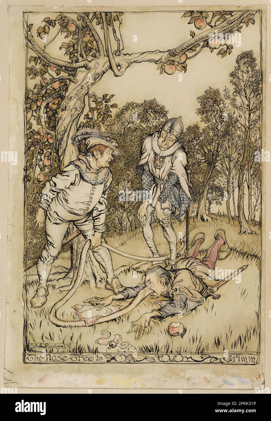 Arthur Rackham, Illustration von „The Nose Tree“ von Little Brother & Little Sister and Other Tales von den Brothers Grimm, c. 1917, Stift und Tinte und Aquarell auf Papier. Stockfoto