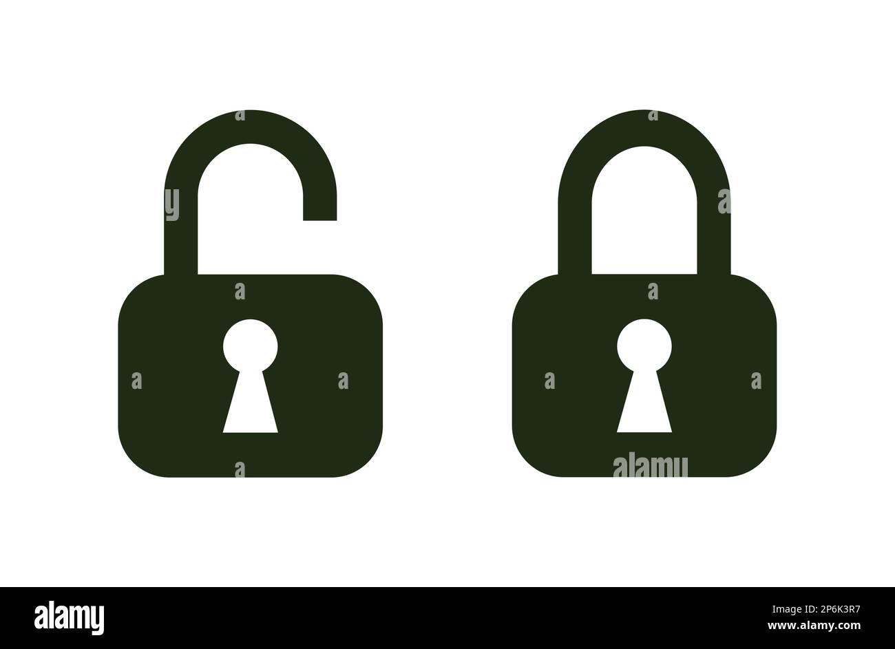 Satz von Symbolen zum Sperren und Entsperren. Konzept des Informationsdatenschutzes, der Informationssicherheit und der Internetsicherheit Stock Vektor