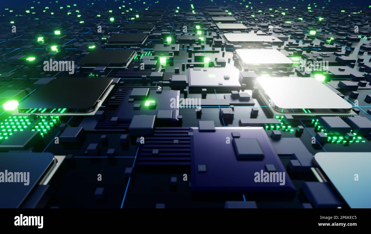 3D Illustration Hintergrund für Werbung und Wallpaper in Science Fiction und Technologie Innovation Szene. 3D-Rendering im dekorativen Konzept. Stockfoto