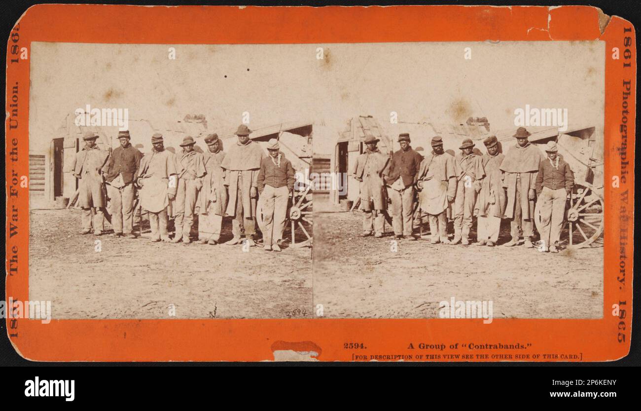 Mathew Brady Studio, Bermuda 100, Va Afroamerikanische Teamsters Near the Signal Tower], 1864, später gedruckt, Fotodruck von Glas Negativ auf der Halterung. Stockfoto