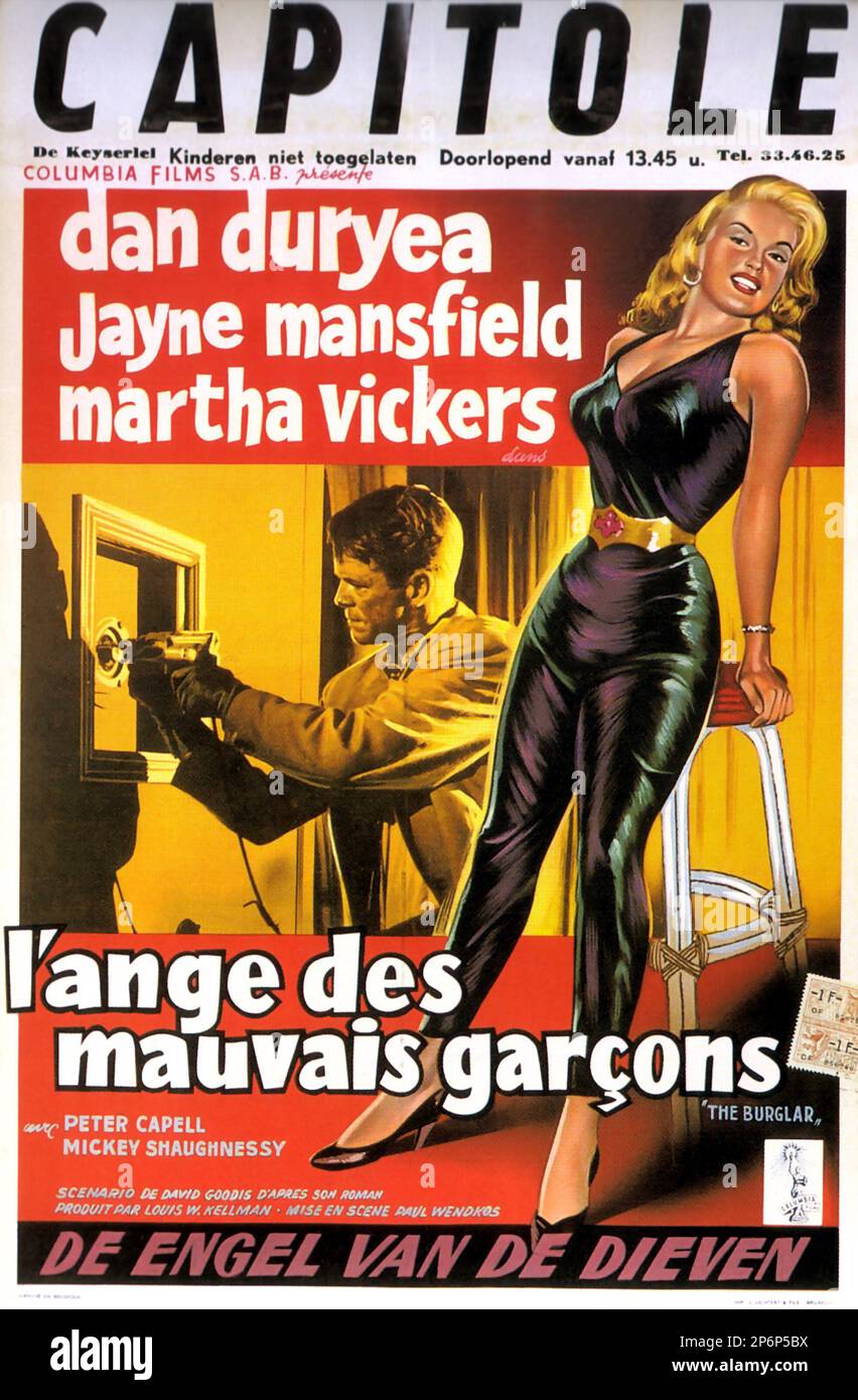 1957 : der FILM NOIR Film DER EINBRECHER von Paul Wendkos , aus einem Roman von David Goodis , mit JAYNE MANSFIELD , Martha Vickers und Dan Duryea . Belgisches Filmposter. - FILM - KINO - Poster pubblicitario - Poster - Werbung - locandina - DIVA - DIVINA - GÖTTLICH - VAMP - FEMME FATAL - blond - bionda --- Archivio GBB Stockfoto