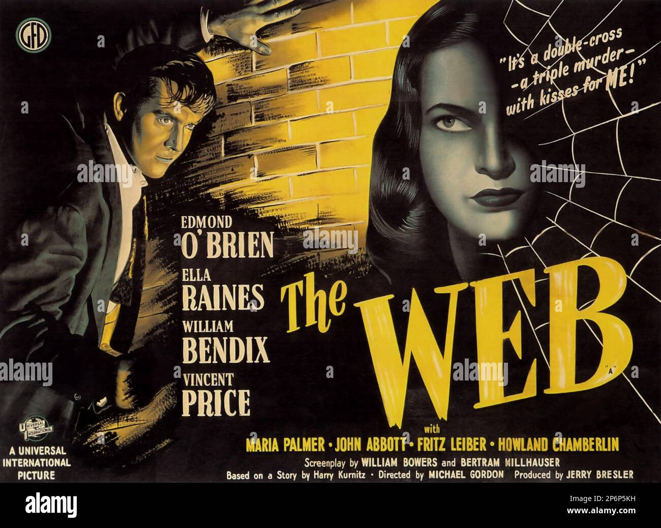 1947 : der FILM NOIR THE WEB von Michael Gordon , mit Edmond O'Brien , Ella Raines , William Bendix und Vincent Price , aus einem Drehbuch von William Bowers und Bertram Hillhauser , Aus einem Roman von Harry Kurnitz - FILM - KINO - Poster pubblicitario - Poster - Werbung - locandina - DIVA - DIVINA - GÖTTLICH - VAMP - FEMME FATAL - Rgnatela --- Archivio GBB Stockfoto