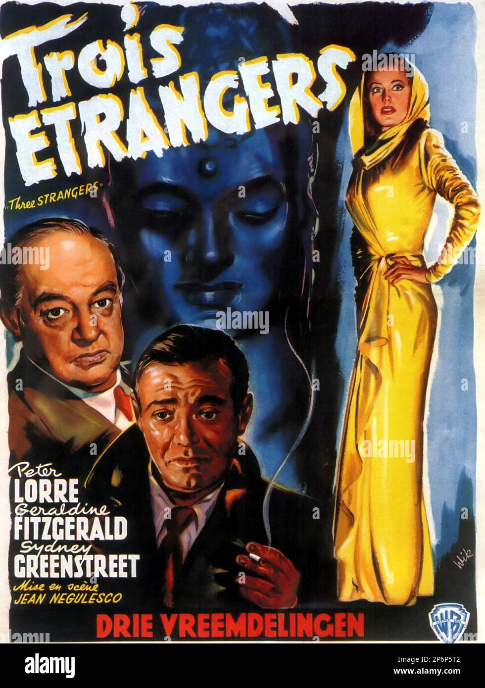 1946 : der FILM NOIR drei FREMDE von JEAN NEGULESCO mit PETER LORRE , Geraldine Fitzgerald und Sydney Greenstreet , aus einem Roman von Jack Finney . Werbeposter aus Belgien - FILM - KINO - Poster pubblicitario - Poster - Werbung - locandina - DIVA - DIVINA - GÖTTLICH - VAMP - FEMME FATAL - --- Archivio GBB Stockfoto