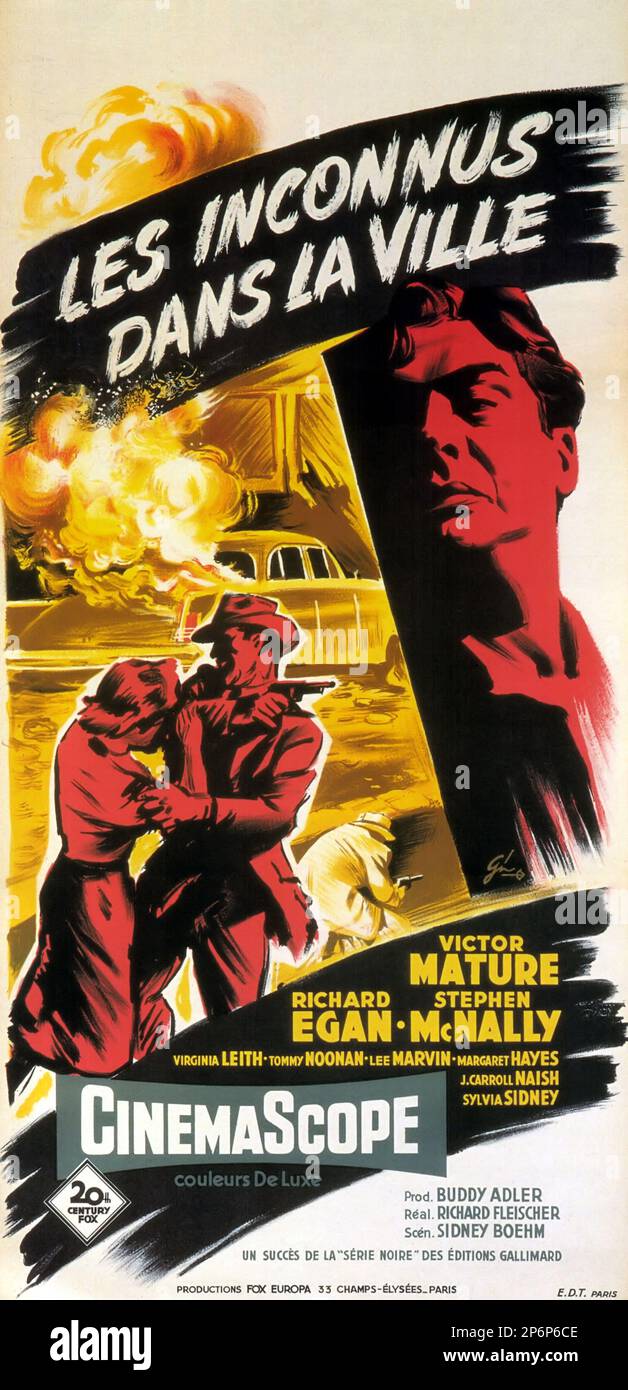 1955 : der FILM "NOIR » GEWALTSAMSTAGS von Richard Fleischer , mit VICTOR REATE , Richard Egan , Stephen McNally und Lee Marvin , aus einer Geschichte von William L. Heath . Werbeposter aus Frankreich - FILM - KINO - Poster pubblicitario - Poster - Werbung - locandina --- Archivio GBB Stockfoto
