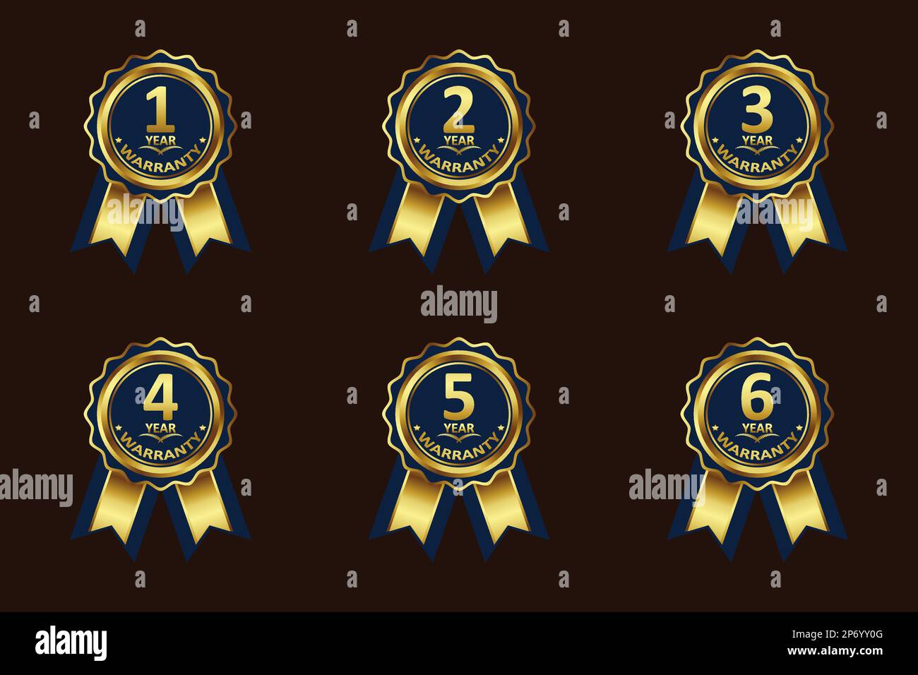 Gold Color Warranty Badge Elementesammlung für verschiedene Jahre, mit Premium-Farben, Siegeln, Medaillen, Abschirmungen, Abzeichen, Schriftrollen und Ornamente Stock Vektor