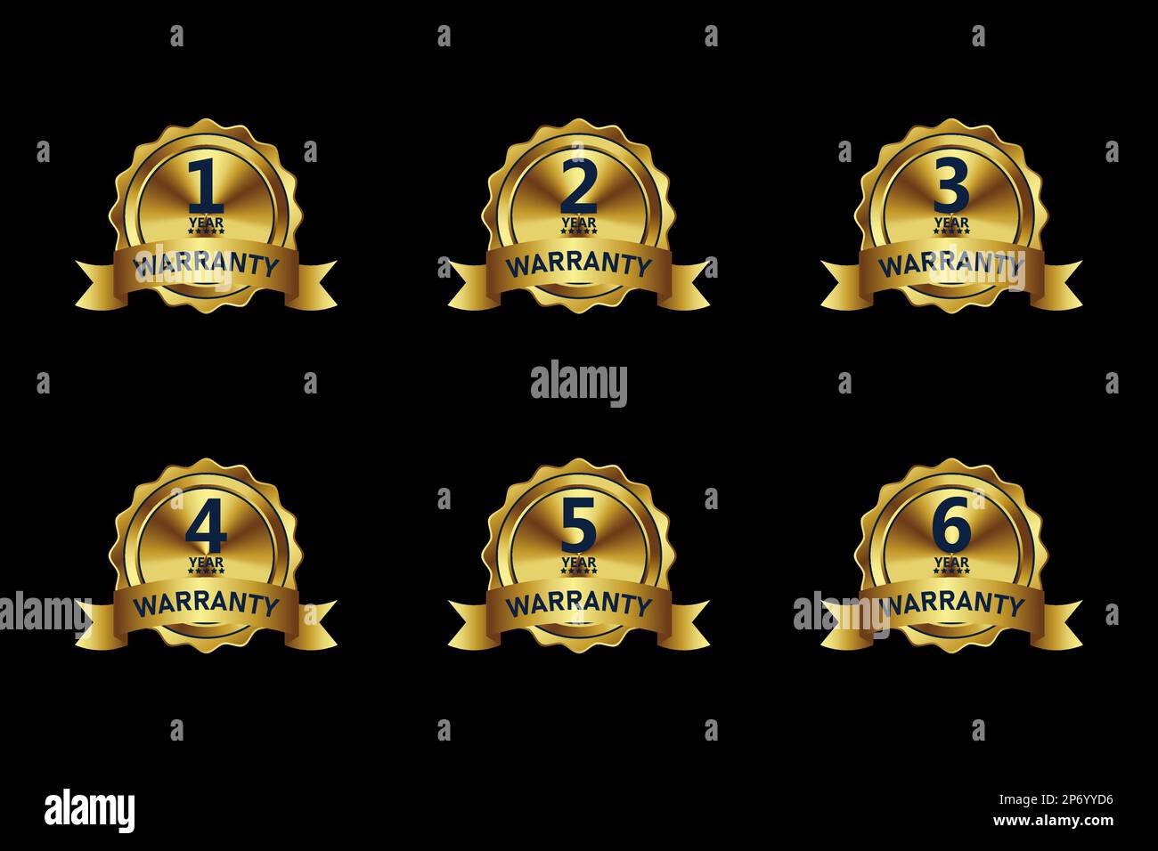 Gold Warranty Badge Design Kollektion verschiedene Jahre, mit Premium Farben, Siegeln, Medaillen, Schilden, Abzeichen, Schriftrollen und Ornamente Stock Vektor