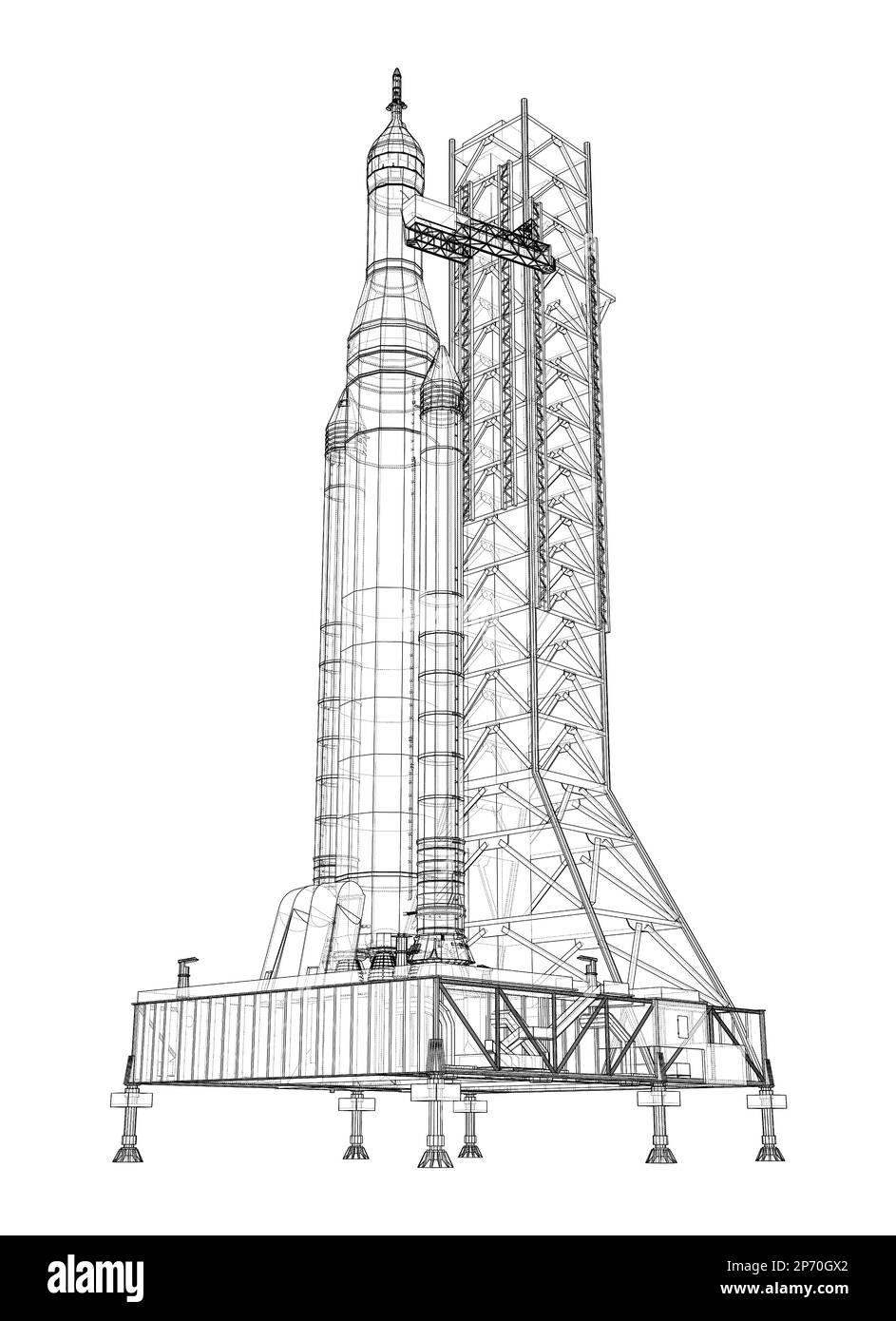 Space Rocket auf dem Startfeld Stockfoto