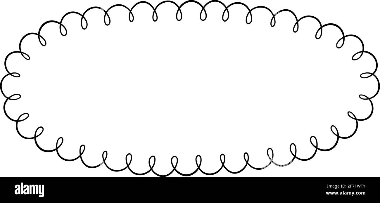 Ovaler Muschelrand. Von Hand gezeichnete Ellipsenform mit ausgekrümmten Kanten. Einfache runde Etikettenform. Rahmen aus Blumenspitze. Vektor Stock Vektor