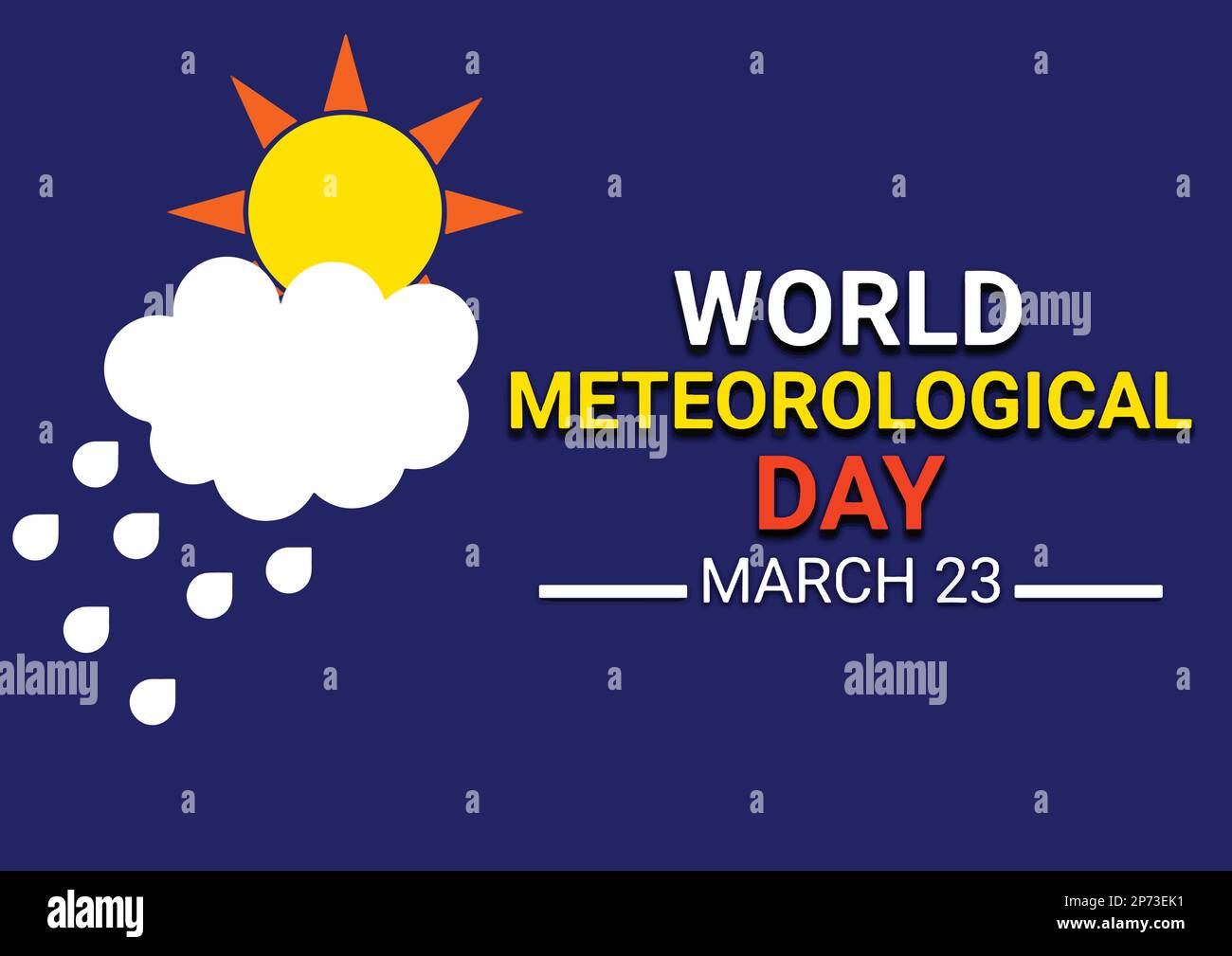 Weltmeteorologietag-Vektordarstellung mit Sonne und Wolken auf blauem Hintergrund. März 14. Urlaubskonzept. Vorlage für Hintergrund, Banner, Karte Stock Vektor