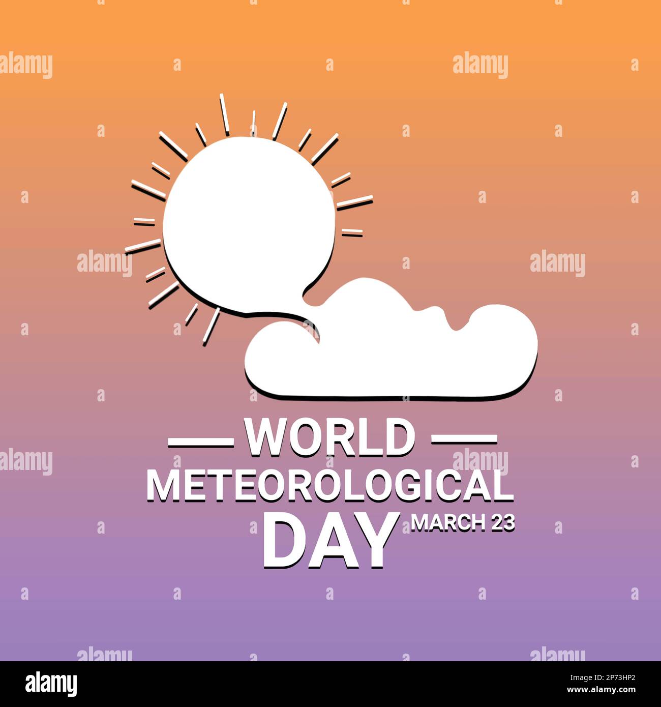 Weltmeteorologischer Tag. März 23. Symbol für Sonne- und Wolkenform. Symbol für Formkonstruktion. Verlaufender Hintergrund. Poster, Banner, Karte, Hintergrund. Vektor Stock Vektor