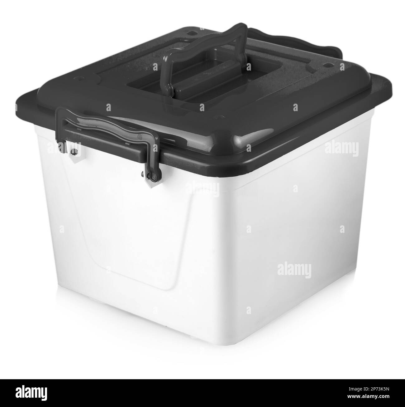 Kunststoff weiß mit roten Deckel auf weißem Hintergrund Stockfoto