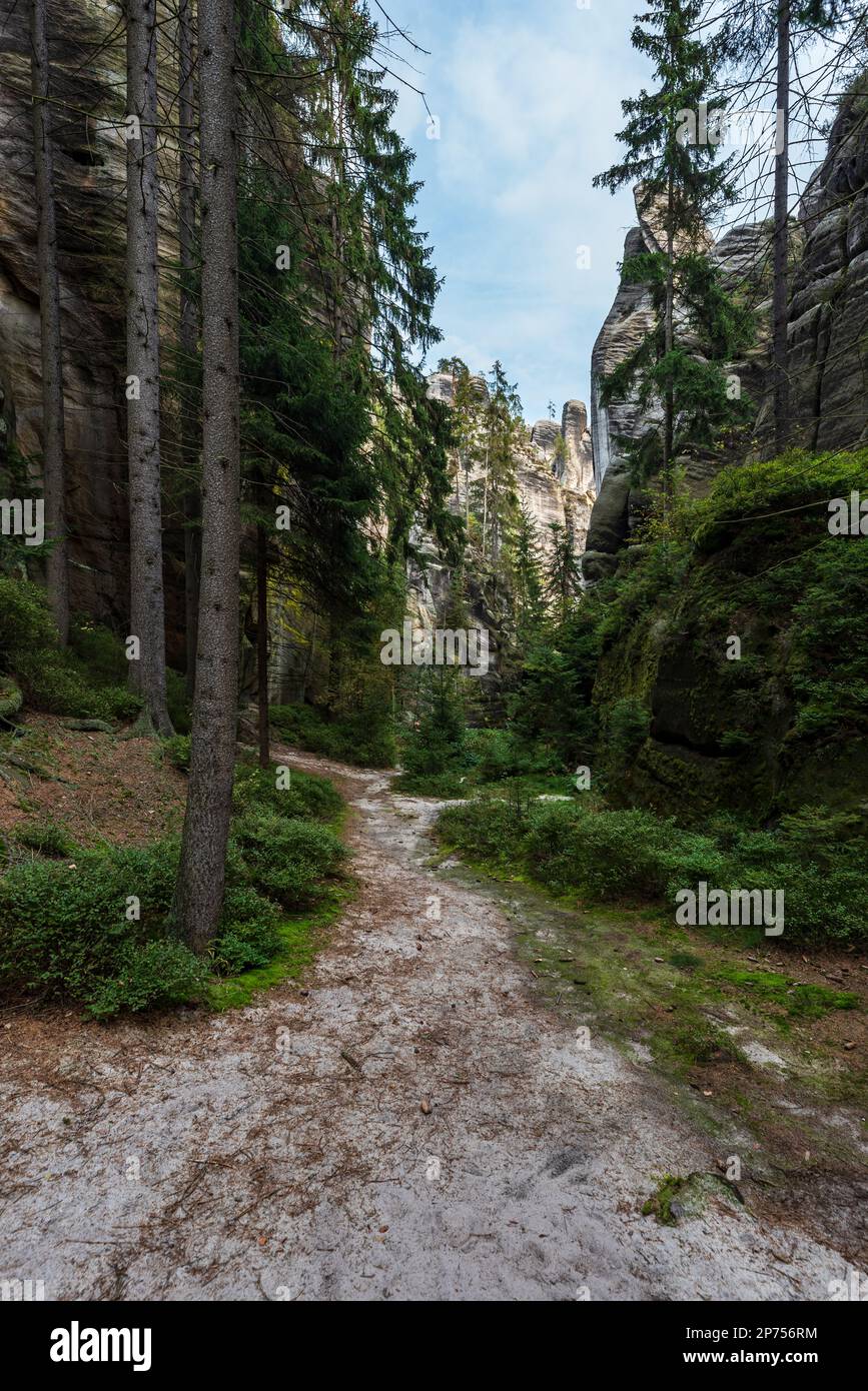 Adrspasske skaly Felsenstadt mit Felstürmen in Tschechien Stockfoto