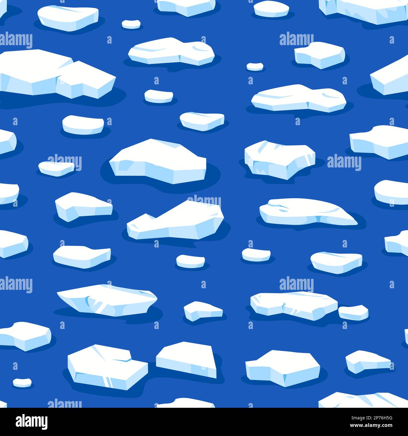 Eismuster der Schollen. Nahtloser Druck mit blauen gefrorenen Gletscherstücken und schwimmenden Eisbergen, Gletscherfragmenten zum Einwickeln von Papiertextilien. Vektor Stock Vektor