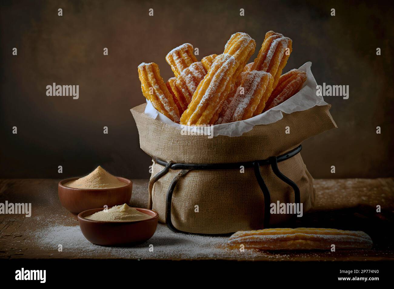 Köstliche Churros mit Zucker, typisch für die spanische Gastronomie Stockfoto