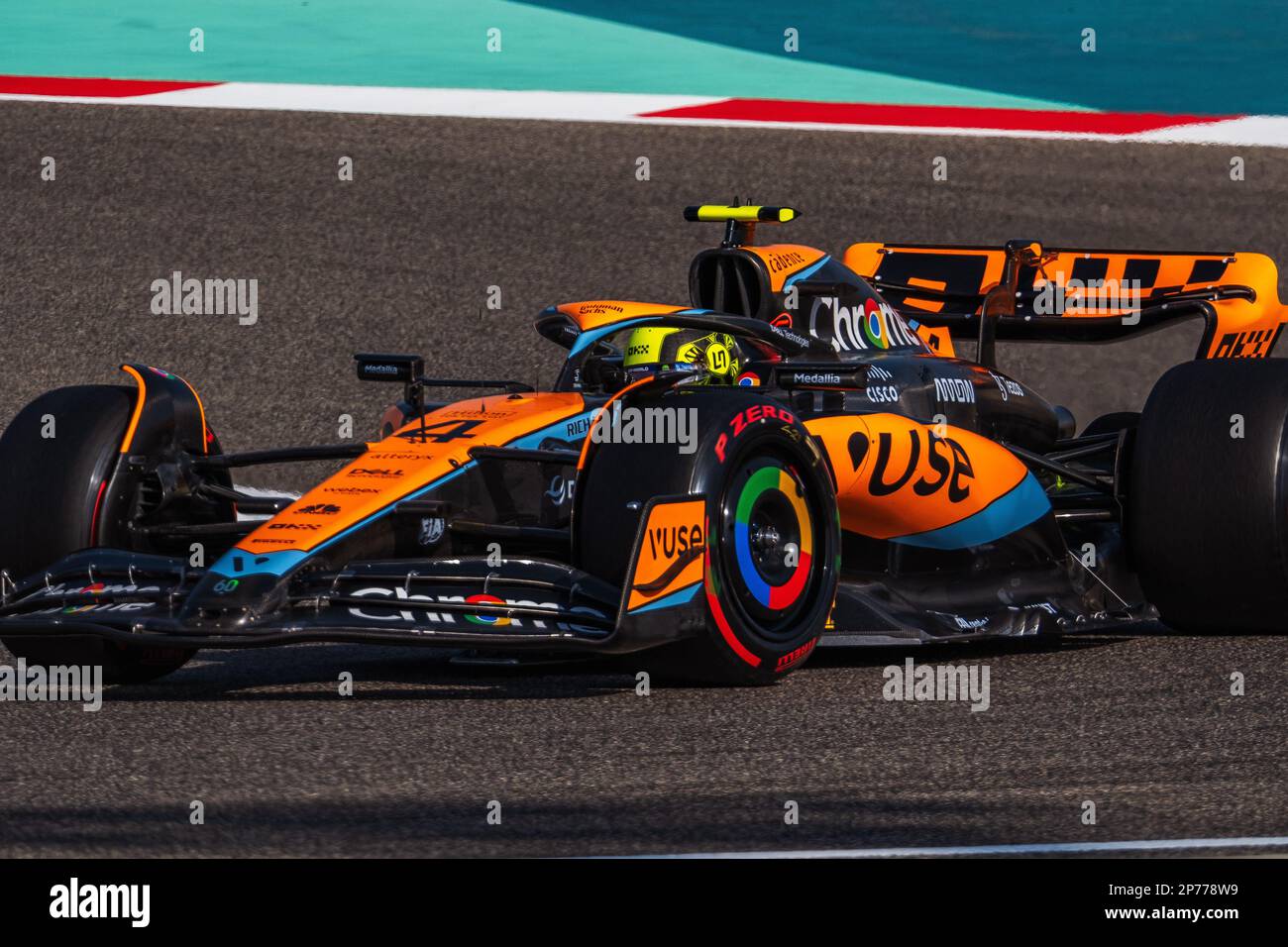MANAMA, BAHRAIN, Sakhir Circuit, 3. März 2023: Nr. 4, Lando NORRIS, GBR, McLaren F1-Team, während des Bahrain Formel 1 Grand Prix auf dem Bahrain Inte Stockfoto