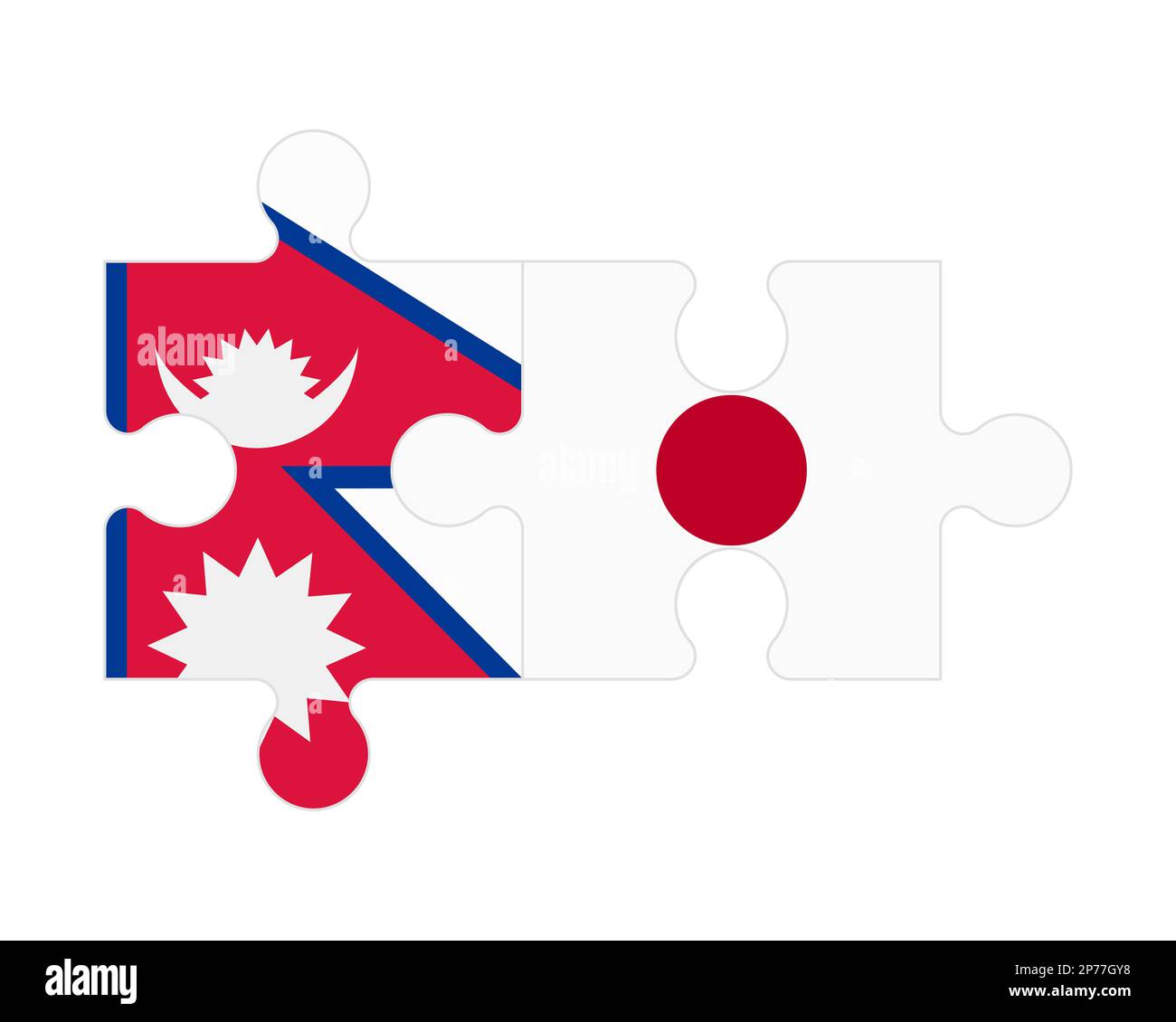 Zusammenhängendes Puzzle von Flaggen von Nepal und Japan, Vektor Stock Vektor