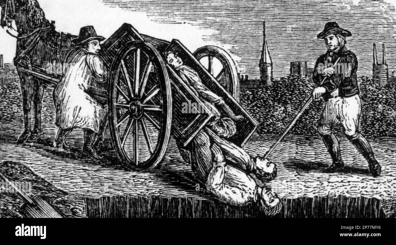 GROSSE PEST VON LONDON 1665. Väterchen aus einem Todeswagen leeren Stockfoto