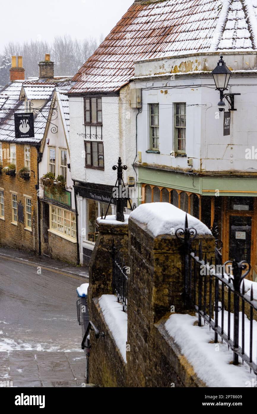 Church Street, Frome im Schnee, Somerset Stockfoto