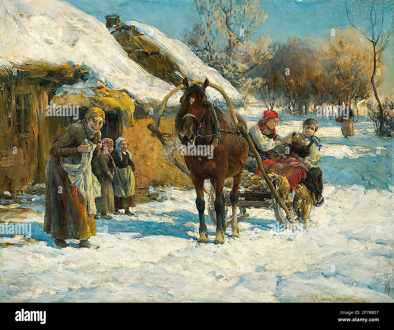 Wierusz-Kowalski Alfred - Słoneczny dzień zimą - Polska Szkoła - - Wierusz-Kowalski Alfred - ein sonniger Tag im Winter - Polnische Schule - Stockfoto