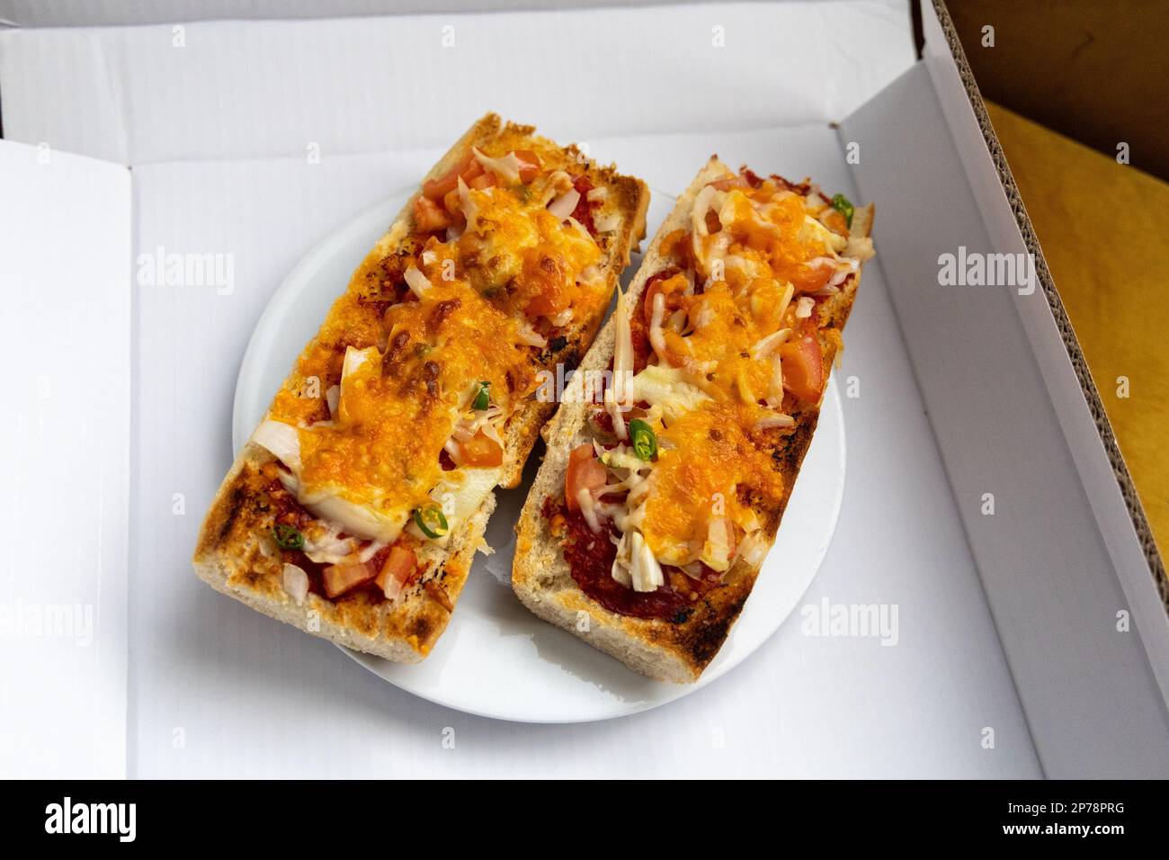 Französisches Brot Pizza Stockfoto