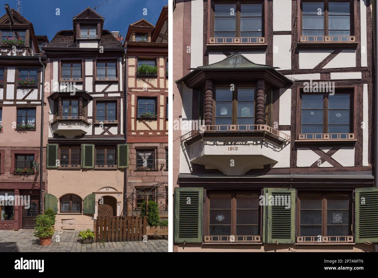 Historisches Fachwerkhaus, Renovierung durch die Altstadtfreunde Nürnberg, Weissgerbergasse 20, Nürnberg, Mittelfranken, Bayern, Deutschland Stockfoto