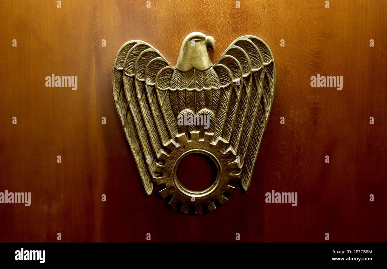 Eagle-Emblem von Confindustria, dem allgemeinen Verband der italienischen Industrie Stockfoto