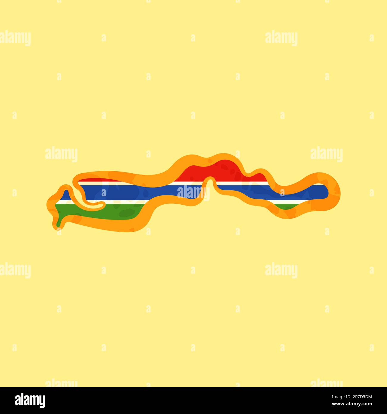 Karte von Gambia mit der Flagge und einer goldenen Linie im grunge-Vintage-Stil. Stock Vektor