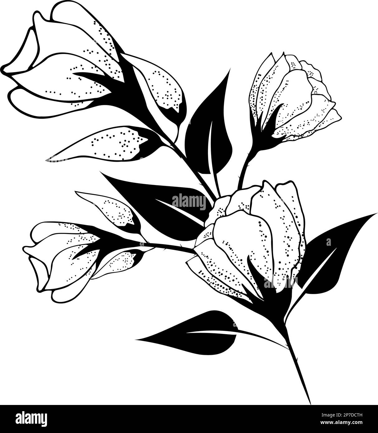 Blumiger Hintergrund, blumige Zusammensetzung, blumiger Hintergrund mit zarten Blüten und Knospenzweigen. Von Hand zeichnen. Stilvolle Einrichtung, Einladungen Stock Vektor