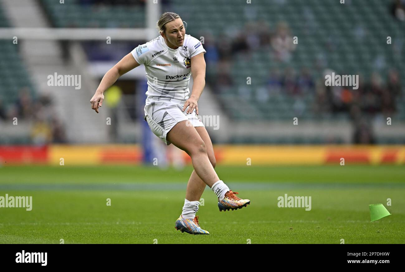 Twickenham . Vereinigtes Königreich. 04. März 2023 Allianz Premier 15s Rugby. Großes Spiel 14. Harlequins V Exeter Chiefs. Twickenham-Stadion. Twickenham . Liv Mcgoverne (Exeter) beim Harlequins V Exeter Chiefs Allianz Premier 15s Rugby-Spiel. Stockfoto