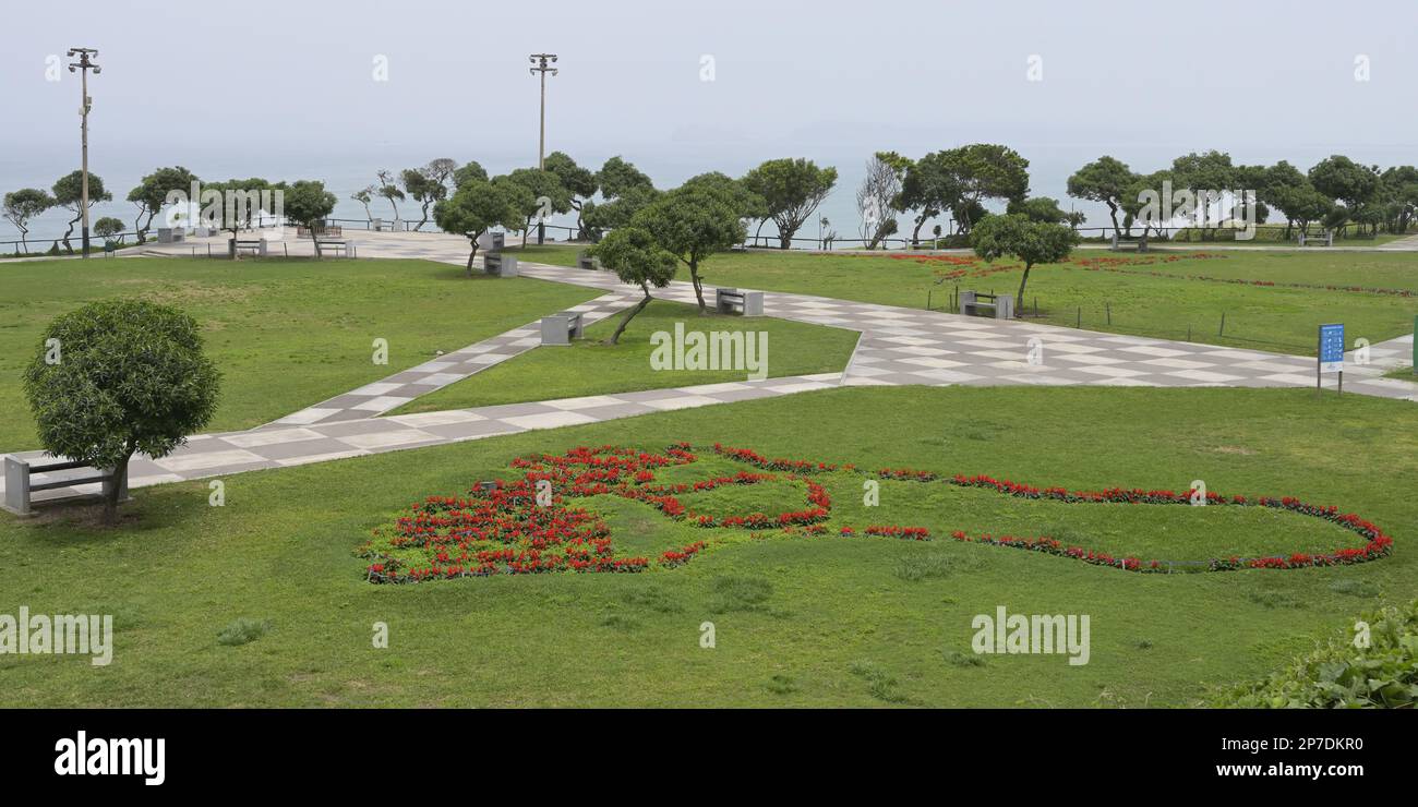 Maria Reiche Park mit Nachbildungen in Blumen der Nazca-Linien, Miraflores, Lima, Peru Stockfoto