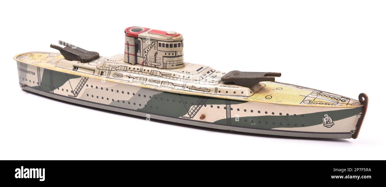 Zinnteller-Kinderspielzeug der US Navy, USS Washington, Schlachtschiff Stockfoto