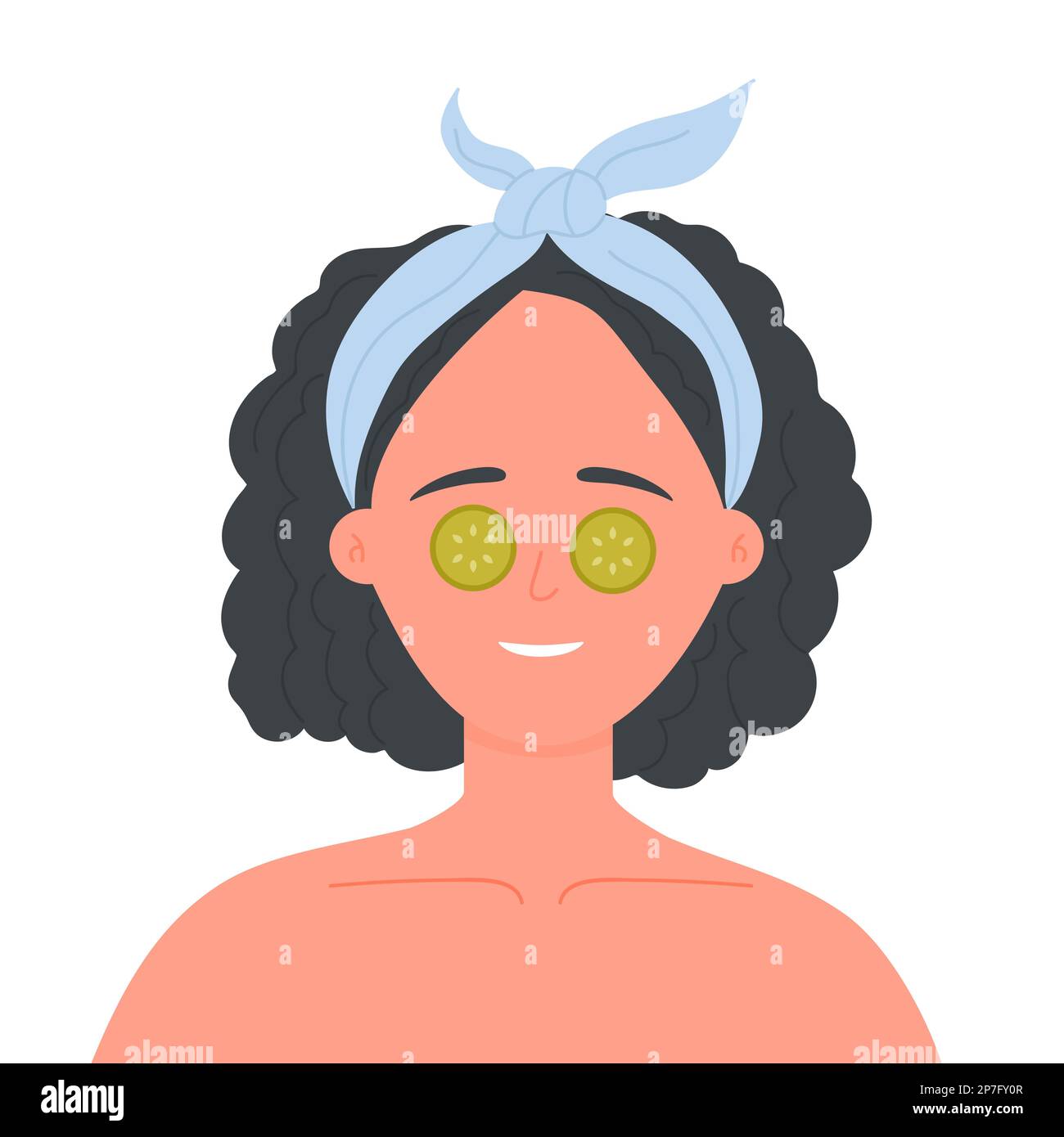 Gesichtshaut Gurkenmaske. Pflegende Schönheitspflege Maske, Morgengesicht Routine Vektordarstellung Stock Vektor