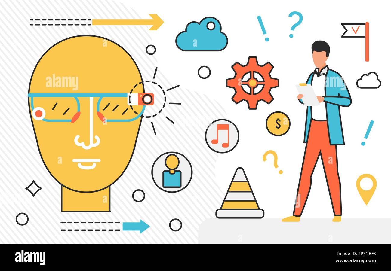 Intelligentes Brillensystem. Innovative futuristische tragbare Technologie Vektor einfache Illustration Stock Vektor