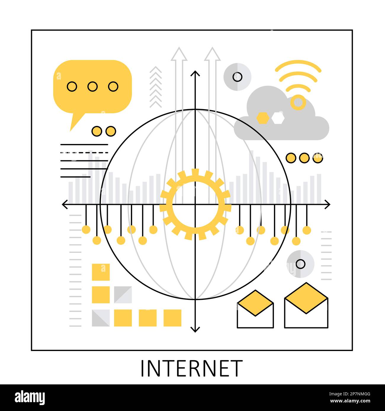 Globales Internet-Netzwerk. Online-Verbindung, digitale Kommunikationsvektordarstellung Stock Vektor